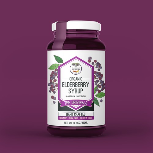 Purple design with the title 'Elderberry Syrup Bottle Label'