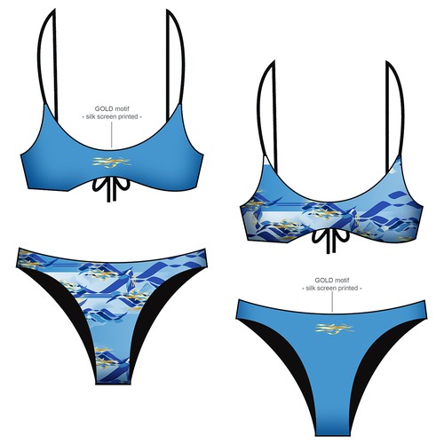 Fashion illustration with the title 'Reversible bikini.'