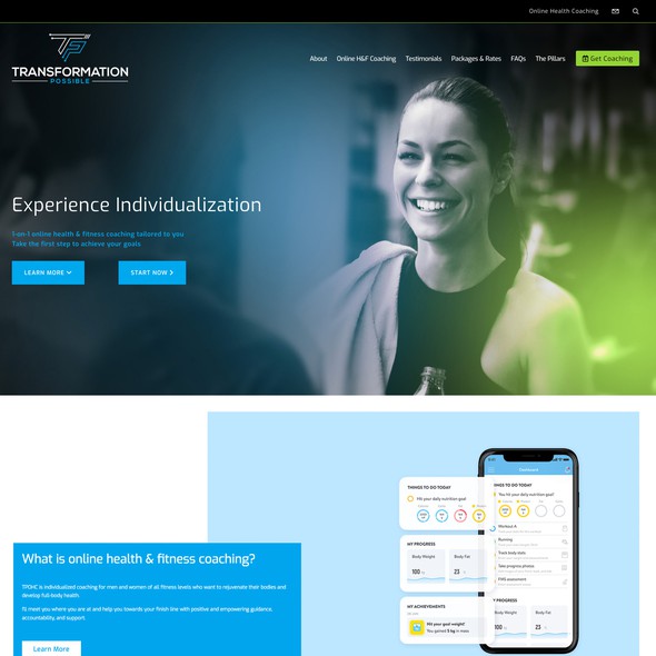Fitness website with the title 'Transformation Possible'