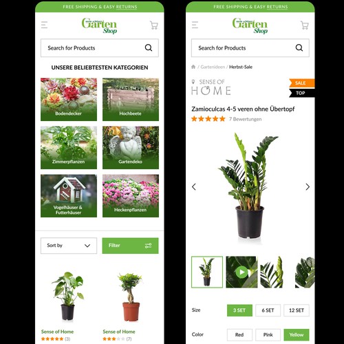 Green website with the title 'gardening shop'