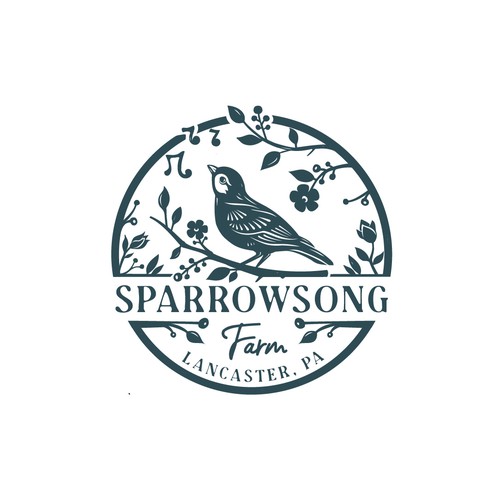 Sparrow design with the title 'Logo Concept for Sparrowsong Farm'
