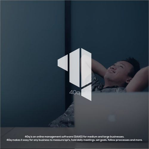 Monochromatic logo with the title '40q'