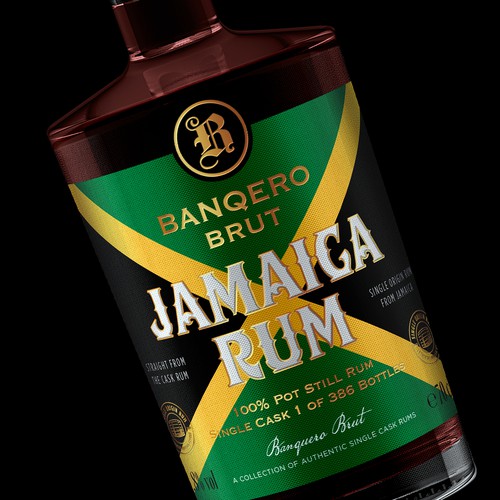 Creative label with the title 'Banqero Brut Jamaica Rum'