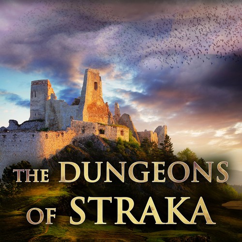 Tower design with the title '- The Dungeons of Straka - fantasy book cover design'