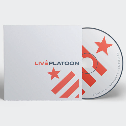 Record logo with the title 'Creative logo design for music mastermind group Live Platoon'