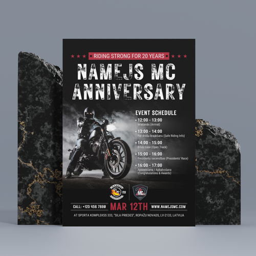 Anniversary design with the title 'Motorcycle Club Anniversary Event Flyer'