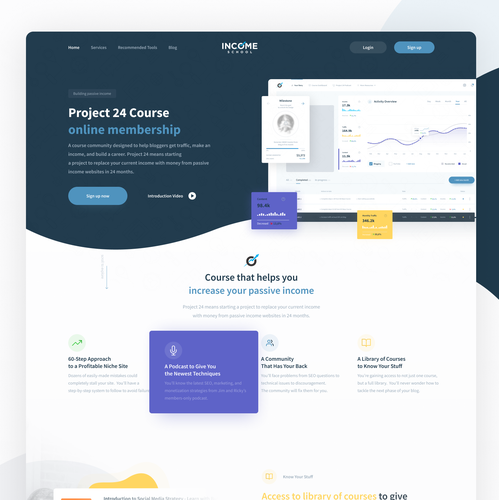 Product website with the title 'Income School - Sales Page'