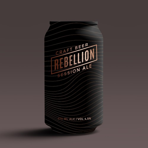 Gold label with the title 'Craft Beer Can Packaging named Rebellion'
