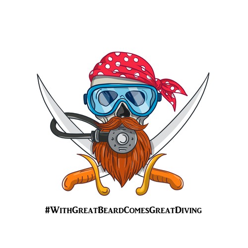 Pirate logo with the title 'With Great Beard Comes Great Diving'