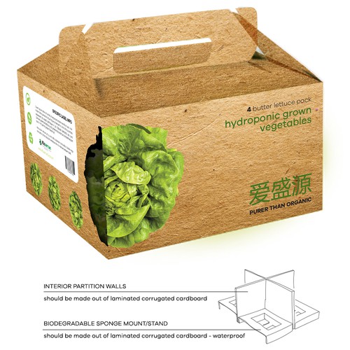 Ecological packaging with the title 'hydroponic veggies box'