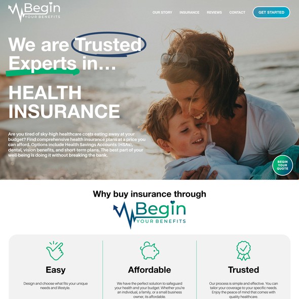 Website with the title 'Begin Your Benefits'