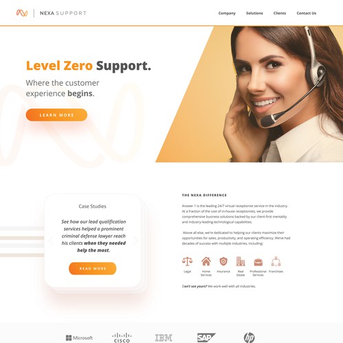 Call center design with the title 'Nexa Landing Page'