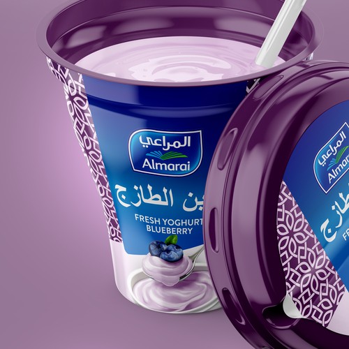 Cream packaging with the title 'Almarai yoghurt packaging'