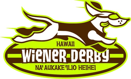 Surfboard design with the title 'Create a cute & hip logo for Hawaii Wiener Derby'