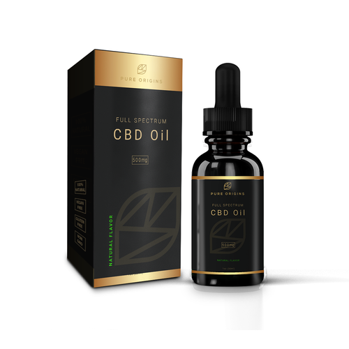 Hemp oil label with the title 'Label and Box design for Pure Origins Hemp CBD Tincture'