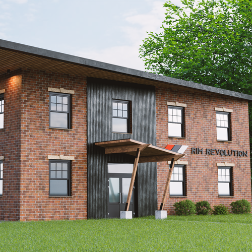 Brick design with the title '3D Rendering of a commercial Building'