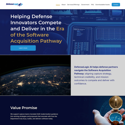 Design with the title 'DefenseLogic AI Government Design'