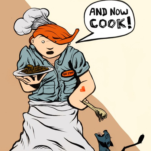 Cat illustration with the title 'character design - cookbook'