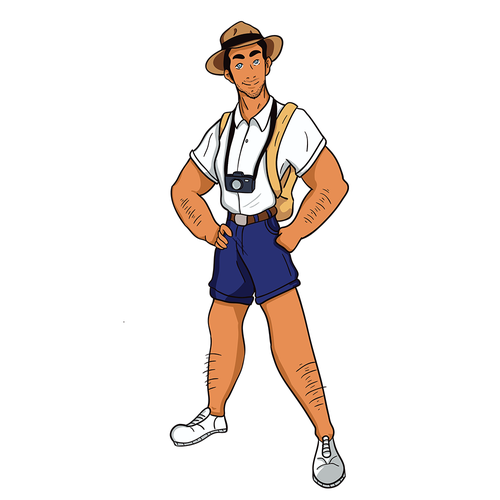 Man artwork with the title 'Design Character : International Globetrotter'