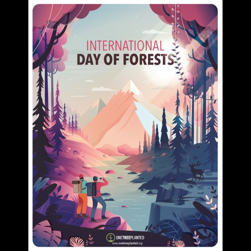 Color artwork with the title 'poster day of forests'