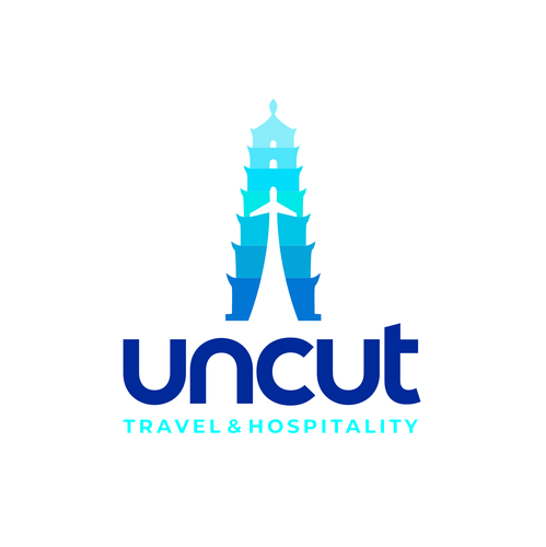 Travel agency design with the title 'uncut travel & hospitality | Travel | Hospital | Plane | Fly | Logo'