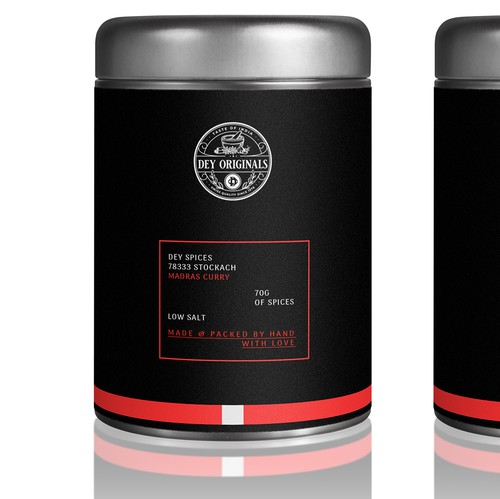 Canister design with the title 'Spices package design'