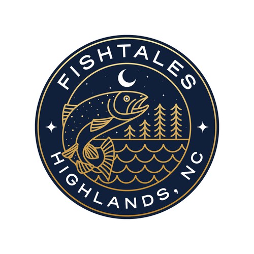 Landscape artwork with the title 'Fishtales Highlands, NC'