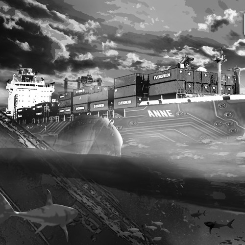 Black and white artwork with the title 'going green'