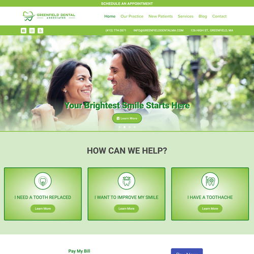 Blogger design with the title 'Custom Squarespace website design for Greenfield Dental Associates'