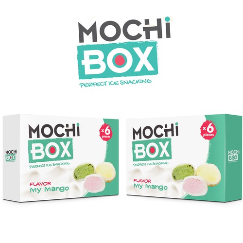 Blue packaging with the title 'Mochi Box'