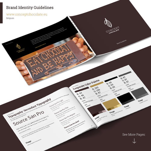 Dessert design with the title 'Brand guidelines for www.conceptchocolate.eu'