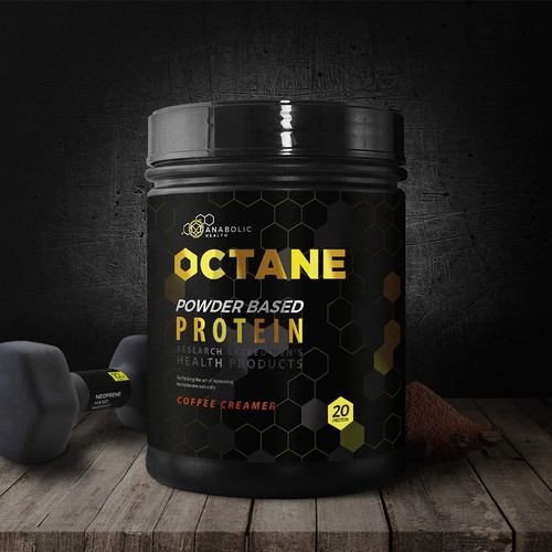 Powder packaging with the title 'OCTANE – Supplement Label Design for Anabolic Health'