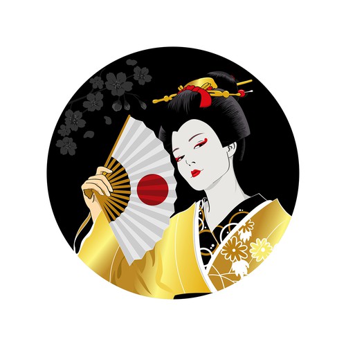 Japanese artwork with the title 'Japanese Geisha Illustration'
