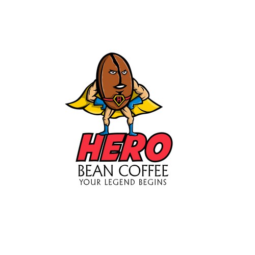 Superhero logo with the title 'Hero Bean Coffee'