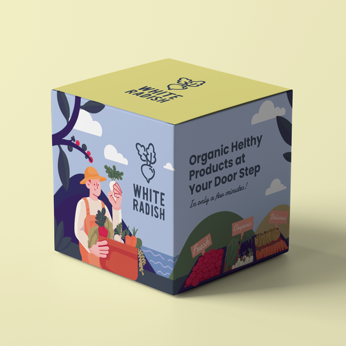 Art packaging with the title 'Packaging Design and Illustration for an Organic Product Home Delivery Business'