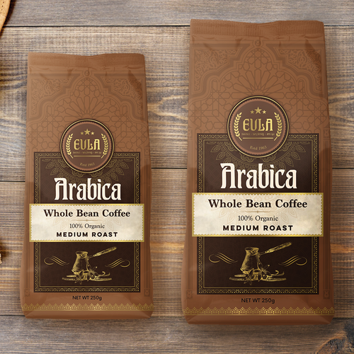 Retail packaging with the title 'Turkish Coffee, pouch design'