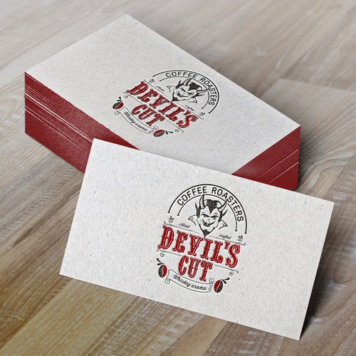Devil design with the title 'Logo and hosted website for whiskey aroma infused coffee'