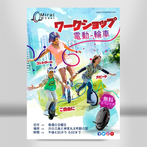 Brush stroke design with the title 'Poster Future One wheel electric Scooter,'