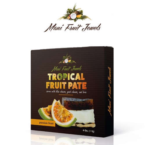Colorful label with the title 'Tropical Fruit Pate'