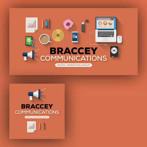 Orange and brown design with the title 'Braccey Communications'