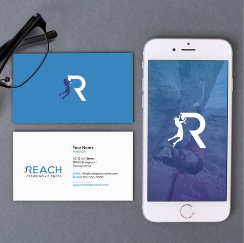 Gym brand with the title 'Modern logo design for Reach Climbing + Fitness'