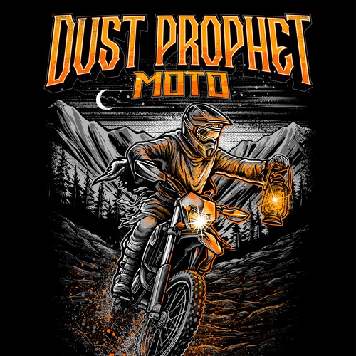 Motorcycle design with the title 'Dust Prophet Moto Dirtbike T-shirt design'