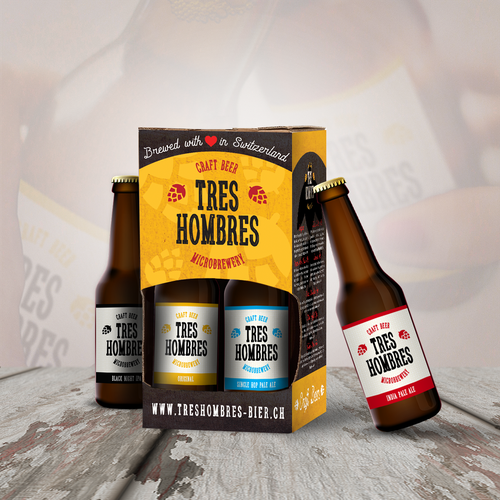 White packaging with the title 'Beer Packaging Design for Tres Hombres'