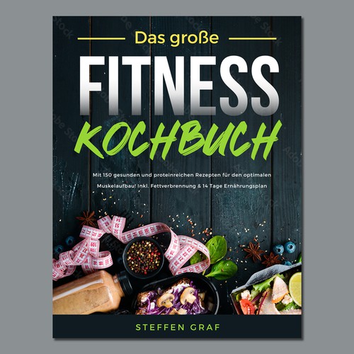 Aesthetic book cover with the title 'Das große Fitness Kochbuch'