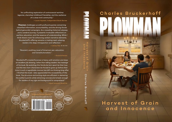 History book cover with the title 'A book cover design for Plowman: Harvest of Grain and Innocence 2nd edition'