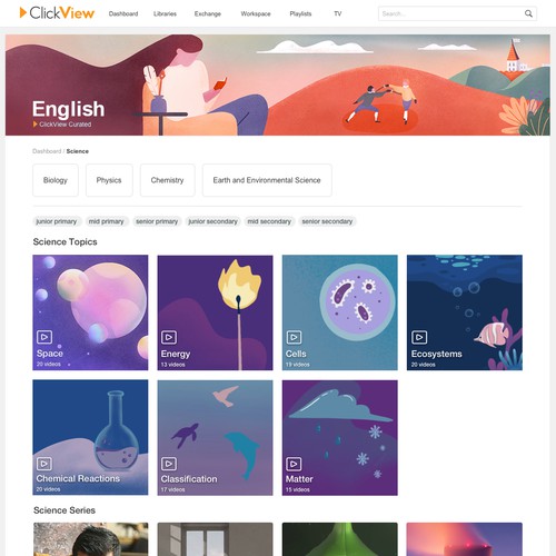 Story illustration with the title 'Illustrative banner for educational video portal'