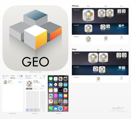 IOS 8 design with the title 'BuildingLink GEO App Icon'
