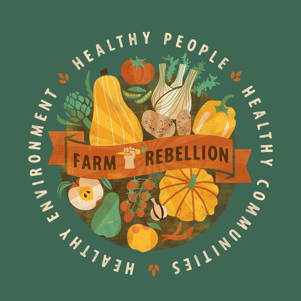 Fruit t-shirt with the title 'FARM REBELLION'