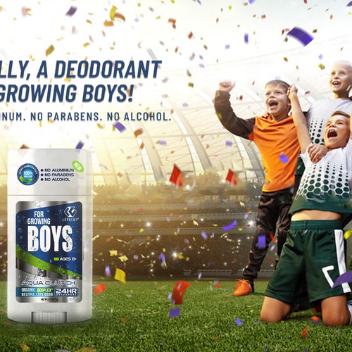 Soccer artwork with the title 'Level up Deodorant Web '
