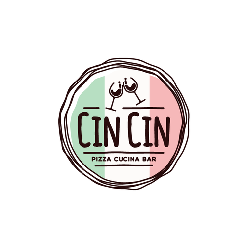 Pizza logo with the title 'Cin Cin pizza/bar logo'